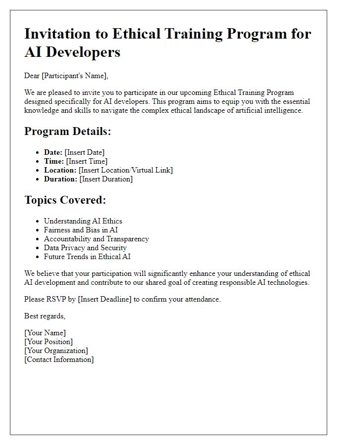 Letter template of ethical training program for AI developers