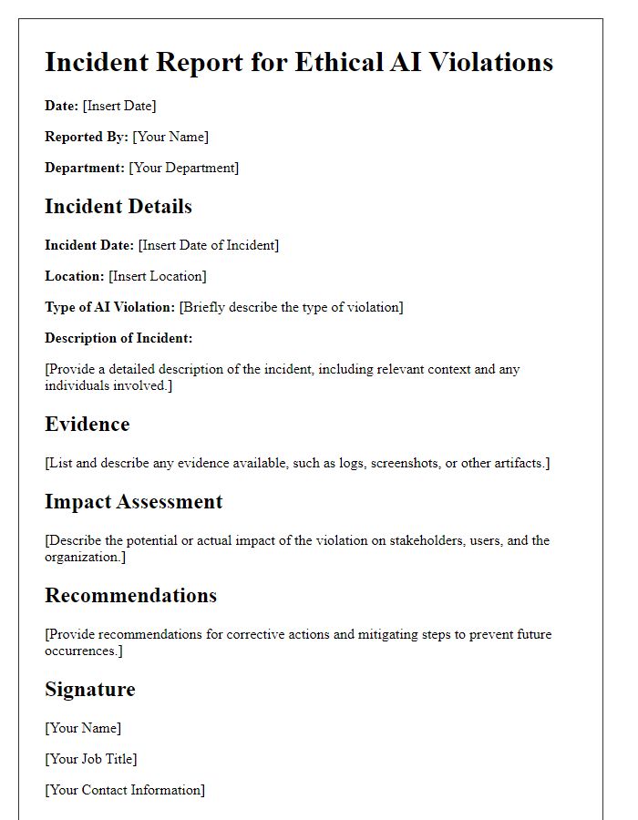 Letter template of incident reporting for ethical AI violations