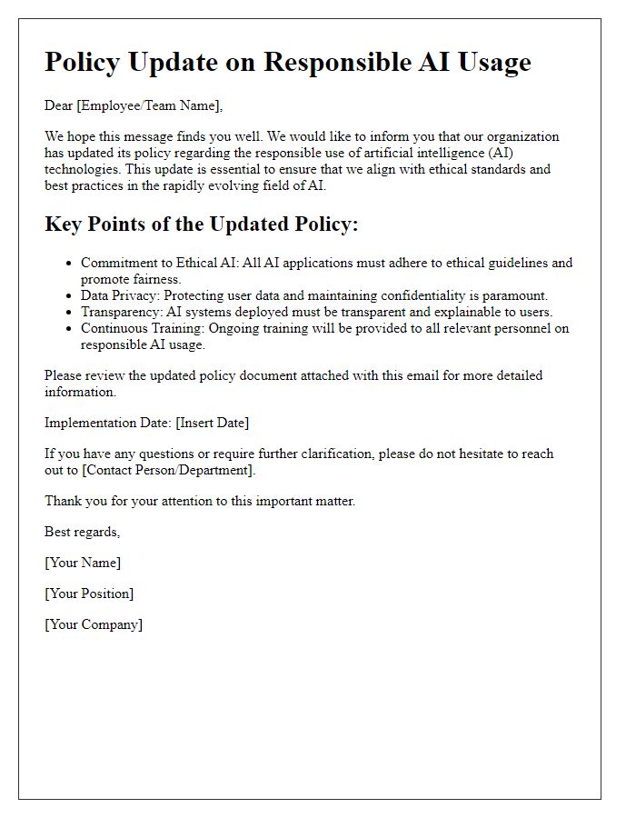 Letter template of policy update for responsible AI usage