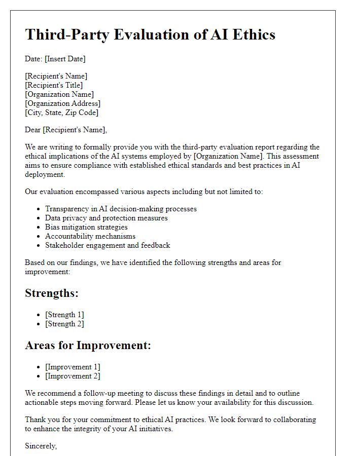 Letter template of third-party evaluation of AI ethics