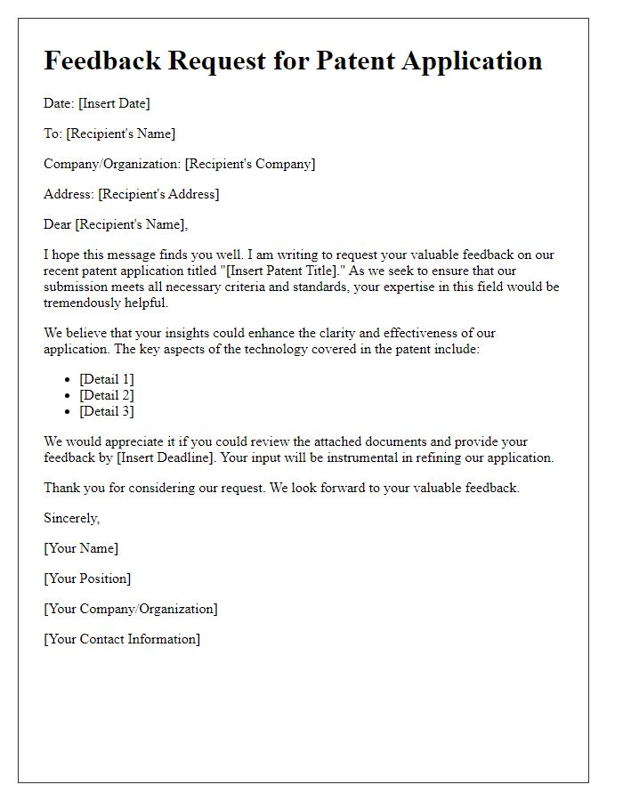 Letter template of feedback request for technology patent application process