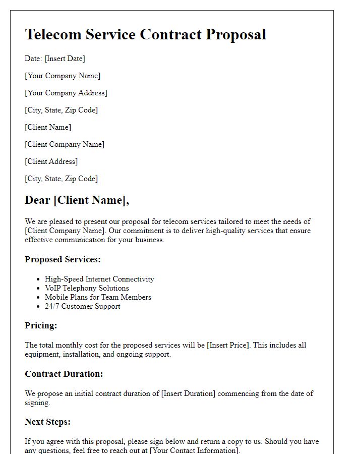 Letter template of telecom service contract proposal