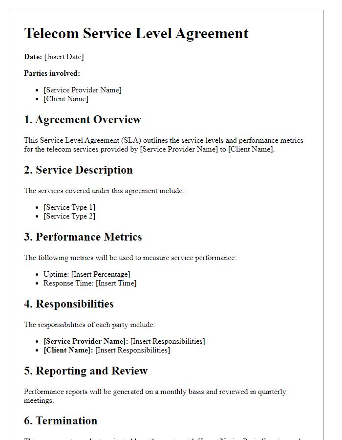 Letter template of telecom service level agreement