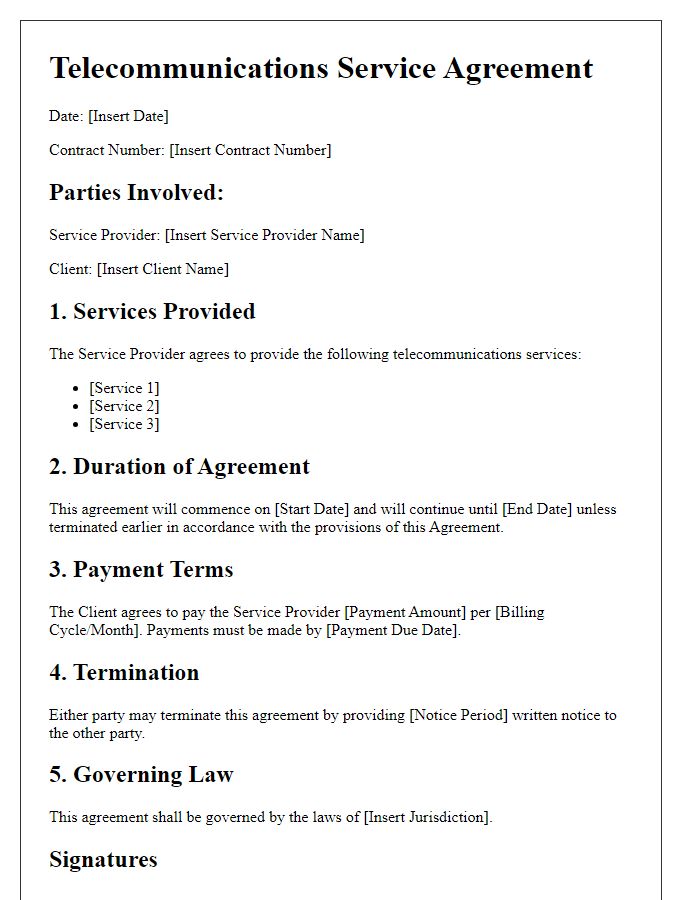 Letter template of telecommunications service agreement