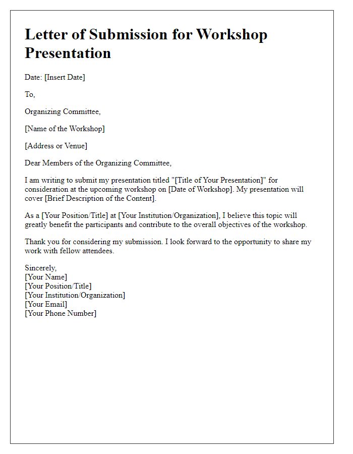 Letter template of submission for workshop presentation