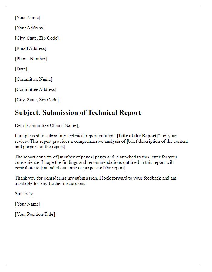 Letter template of technical report submission to a committee