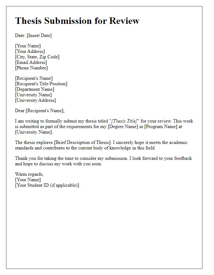 Letter template of thesis submission for review