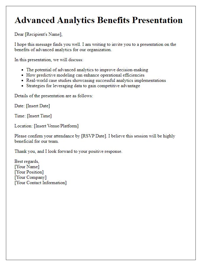 Letter template of advanced analytics benefits presentation