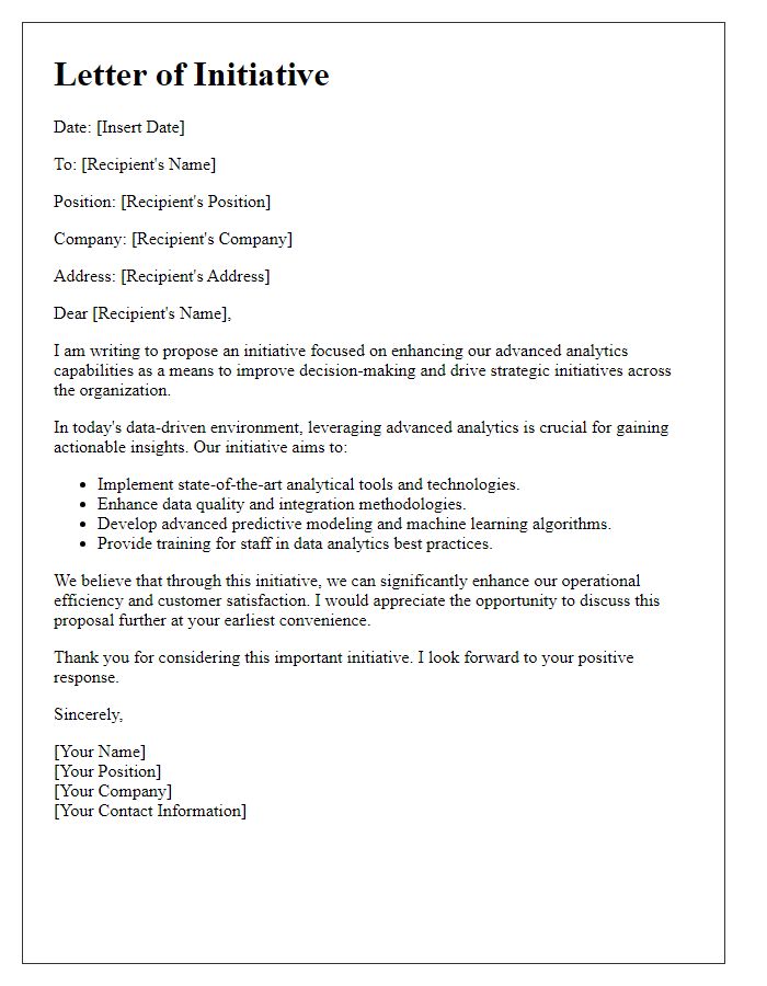 Letter template of advanced analytics enhancement initiative