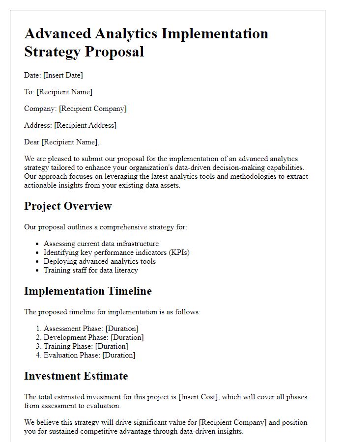 Letter template of advanced analytics implementation strategy proposal