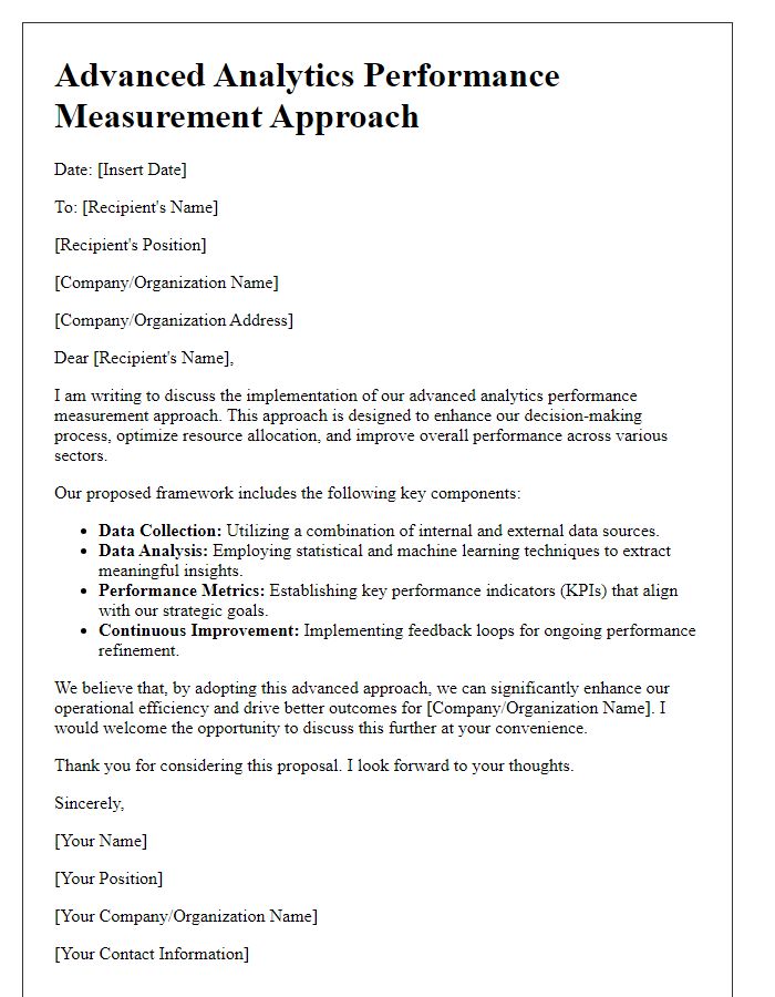 Letter template of advanced analytics performance measurement approach