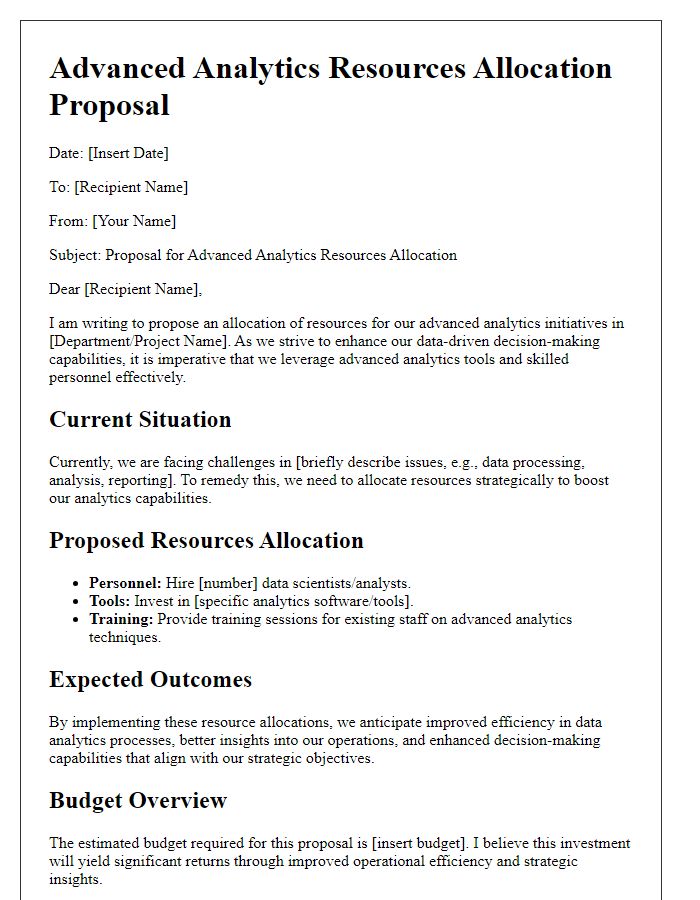 Letter template of advanced analytics resources allocation proposal