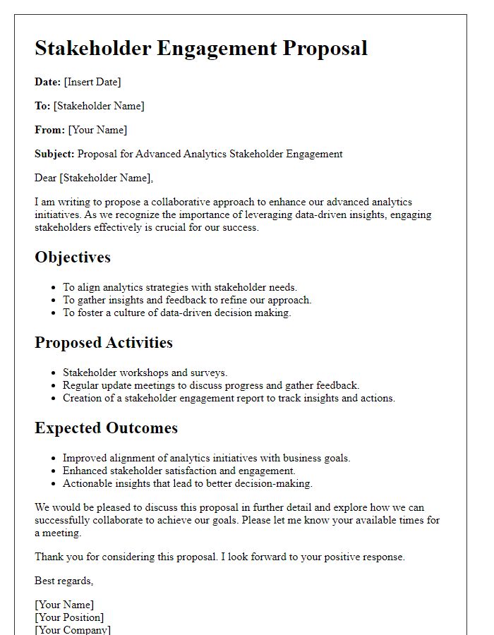 Letter template of advanced analytics stakeholder engagement proposal