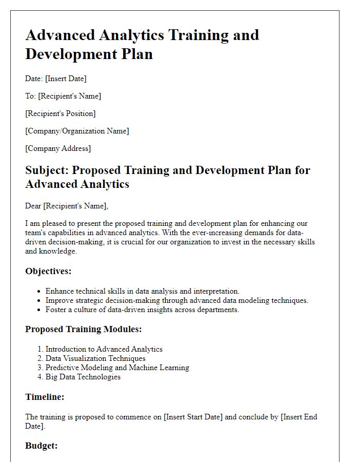 Letter template of advanced analytics training and development plan