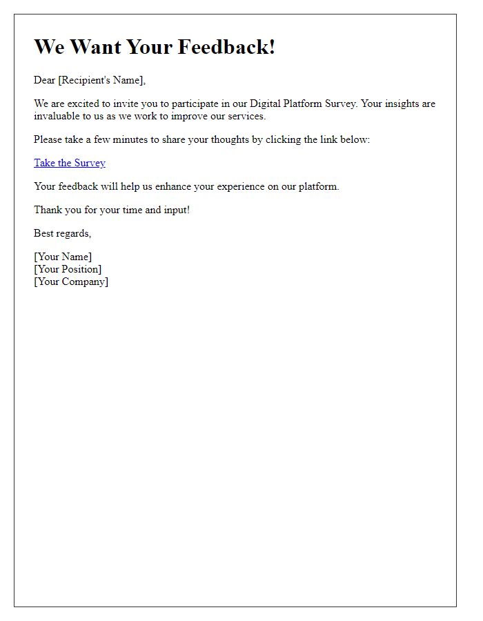 Letter template of digital platform survey invitation