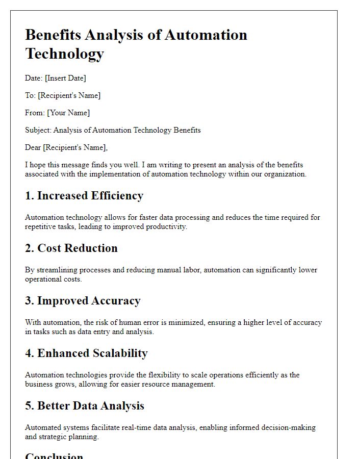 Letter template of automation technology benefits analysis