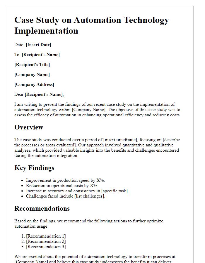 Letter template of automation technology case study