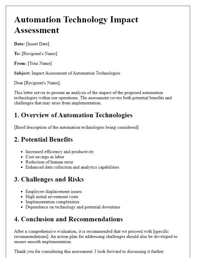 Letter template of automation technology impact assessment