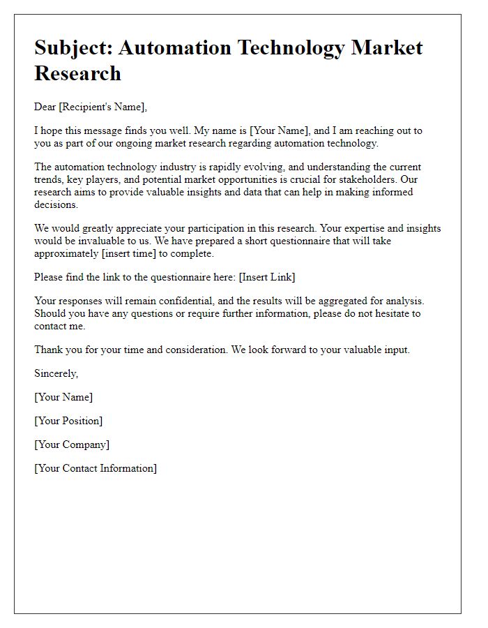 Letter template of automation technology market research