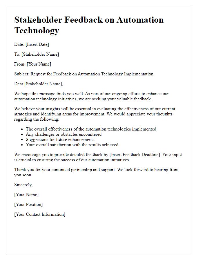 Letter template of automation technology stakeholder feedback