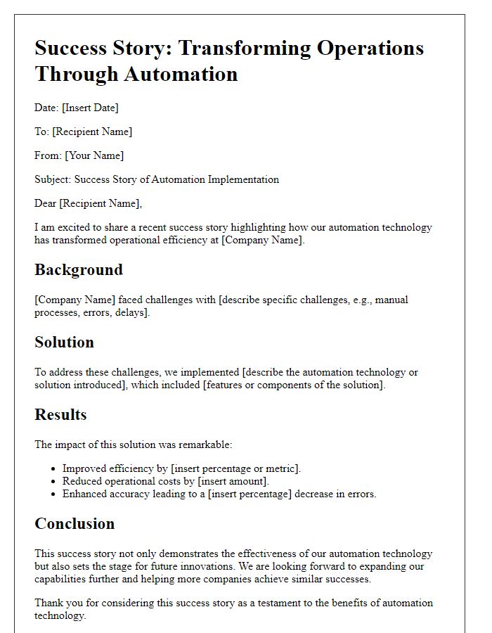 Letter template of automation technology success stories