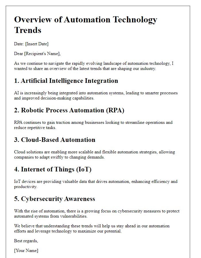 Letter template of automation technology trends overview