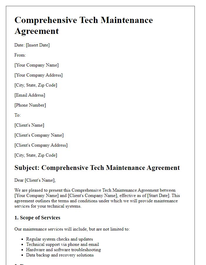 Letter template of Comprehensive Tech Maintenance Agreement