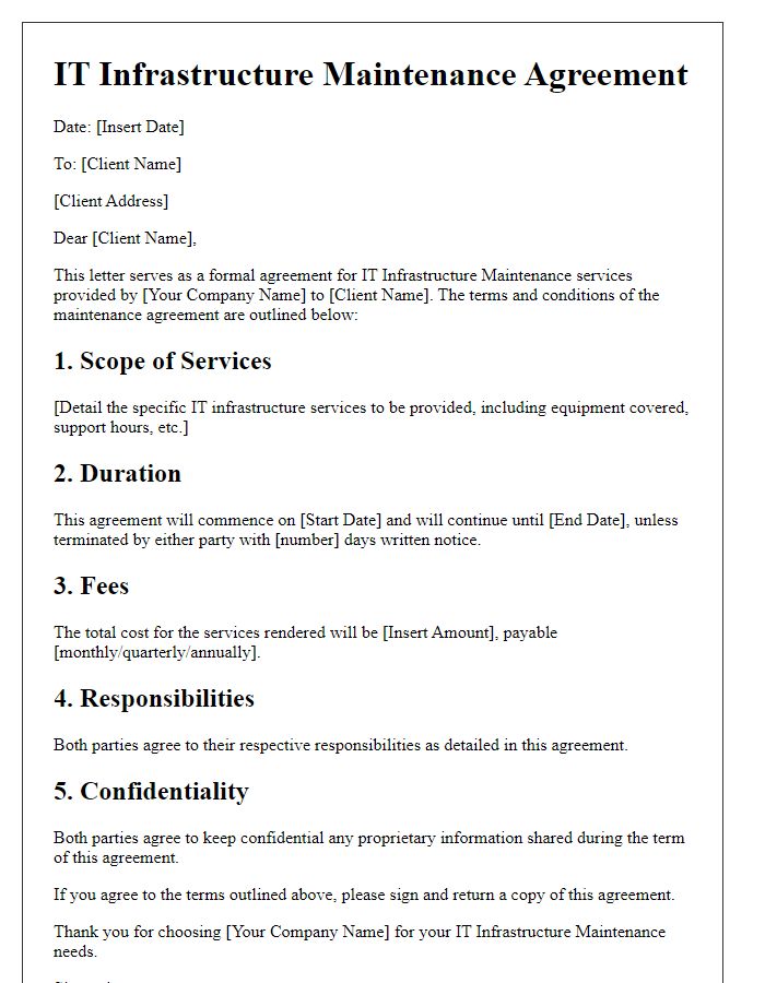 Letter template of IT Infrastructure Maintenance Agreement