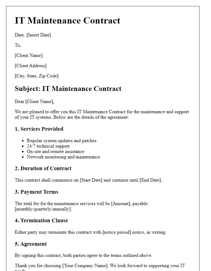 Letter template of IT Maintenance Contract