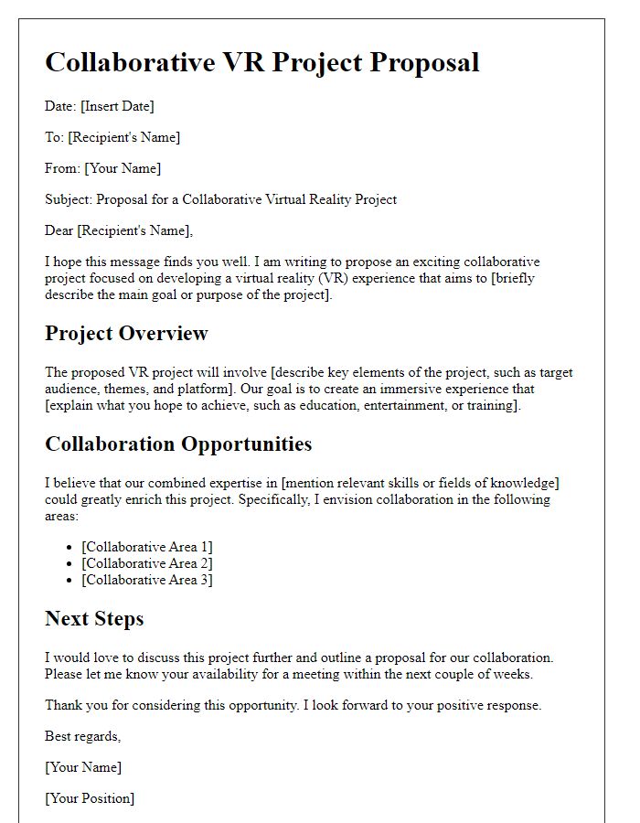 Letter template of collaborative VR project idea