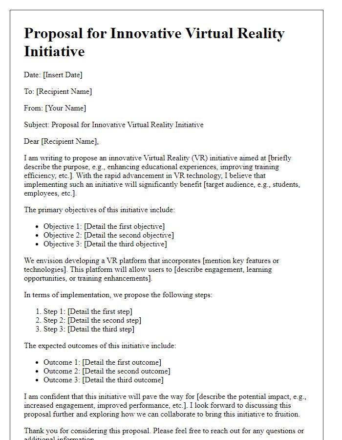 Letter template of innovative virtual reality initiative proposal