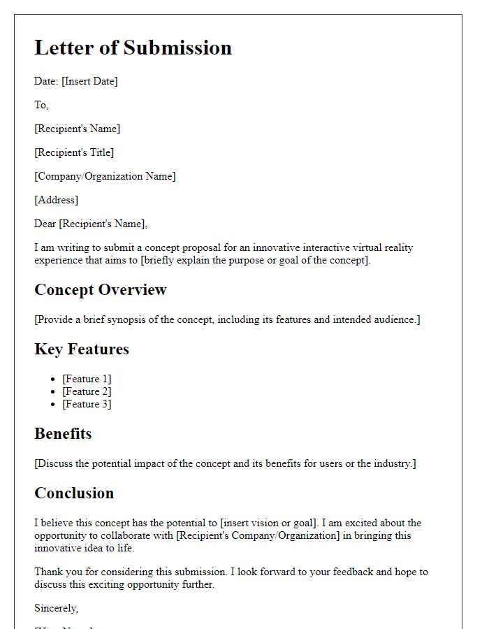 Letter template of interactive virtual reality concept submission