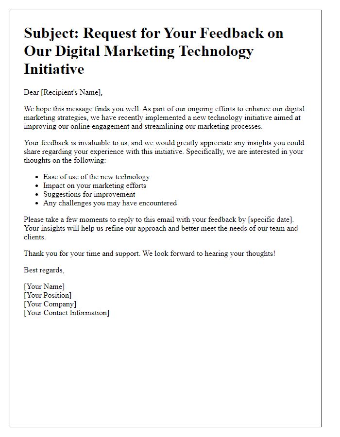 Letter template of feedback solicitation on a digital marketing technology initiative