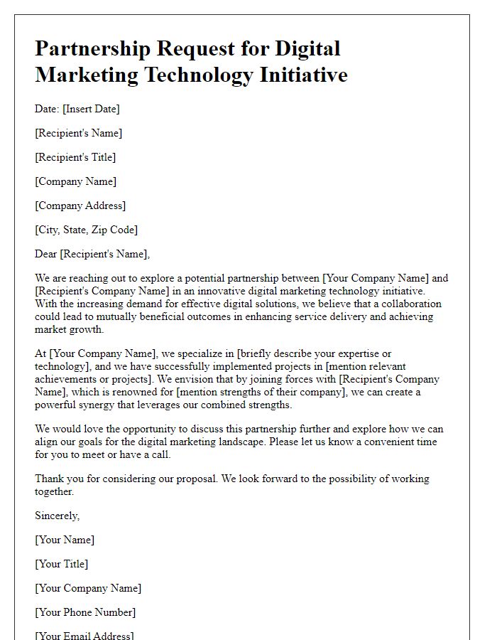 Letter template of a partnership request for a digital marketing technology initiative