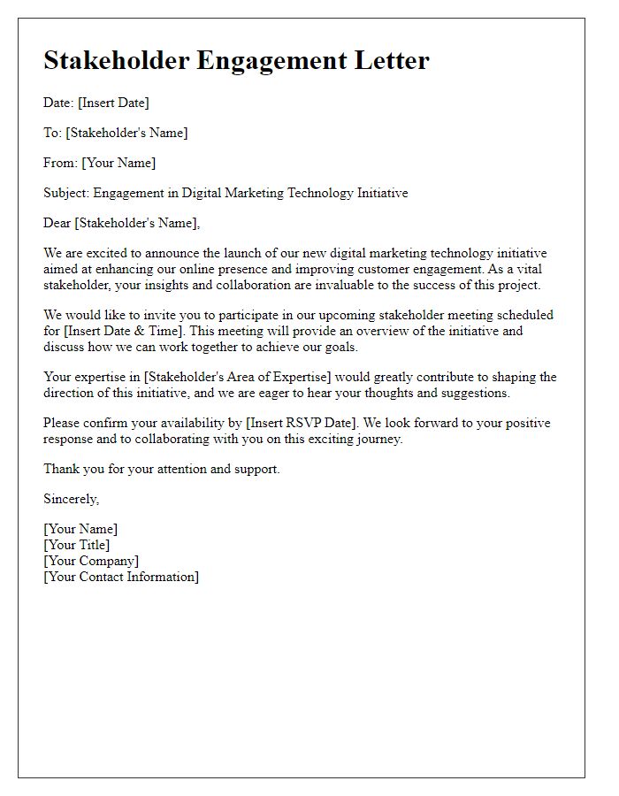 Letter template of a stakeholder engagement for a digital marketing technology initiative