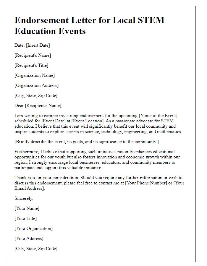 Letter template of endorsement for local STEM education events.