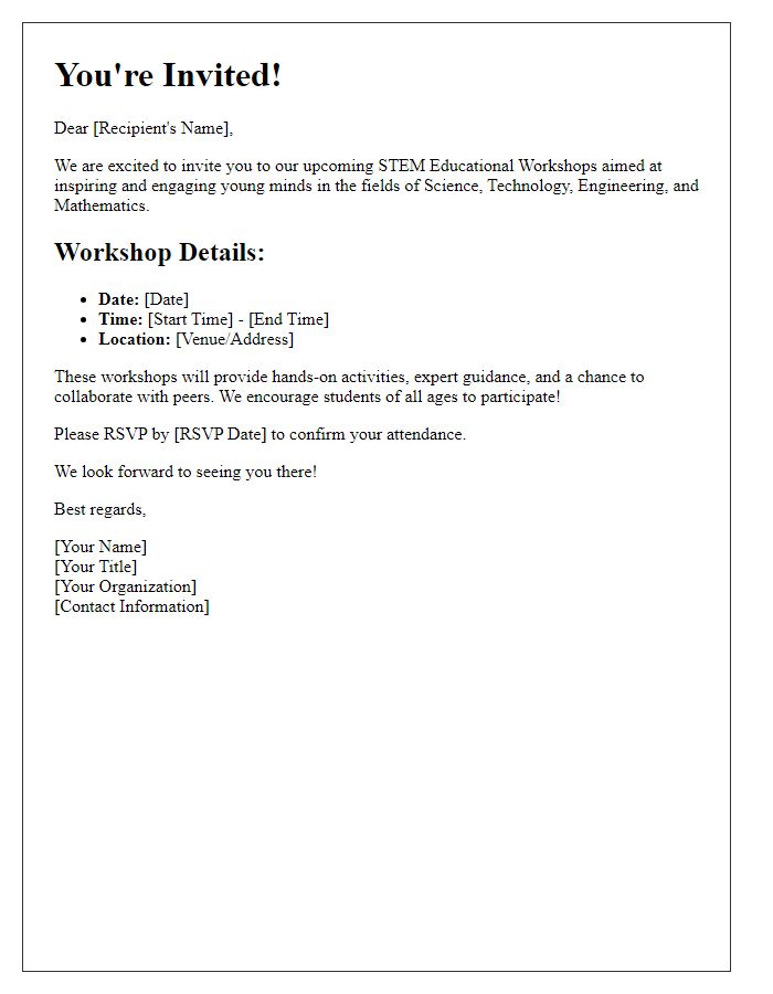 Letter template of invitation to STEM educational workshops.