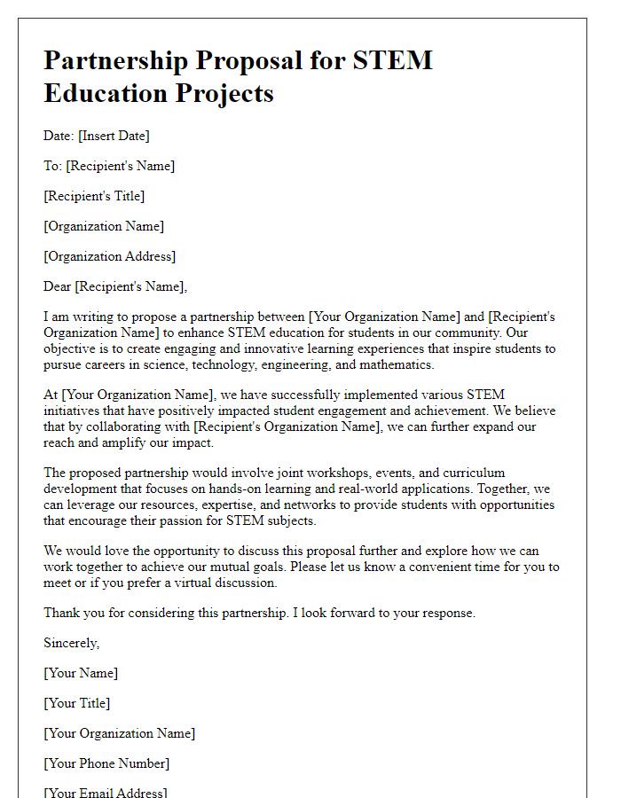 Letter template of partnership proposal for STEM education projects.