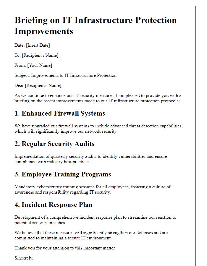 Letter template of briefing on IT infrastructure protection improvements