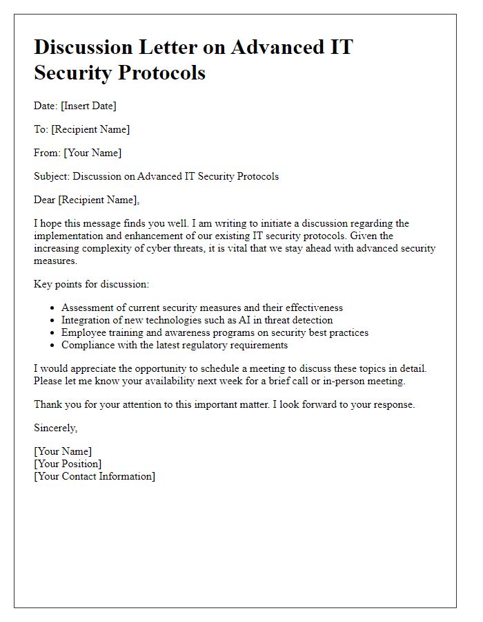 Letter template of discussion for advanced IT security protocols