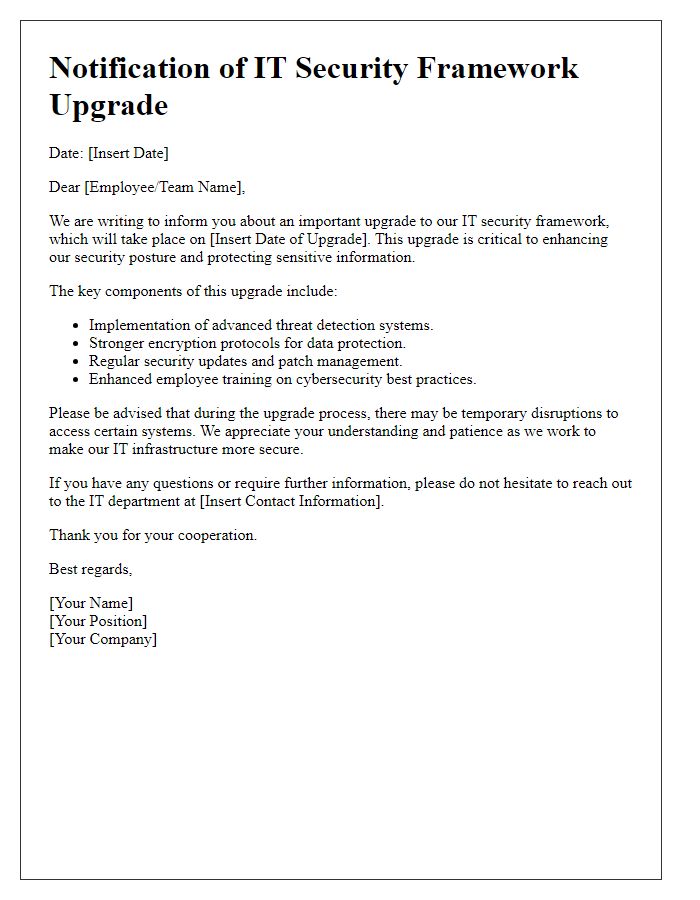 Letter template of notification regarding IT security framework upgrade