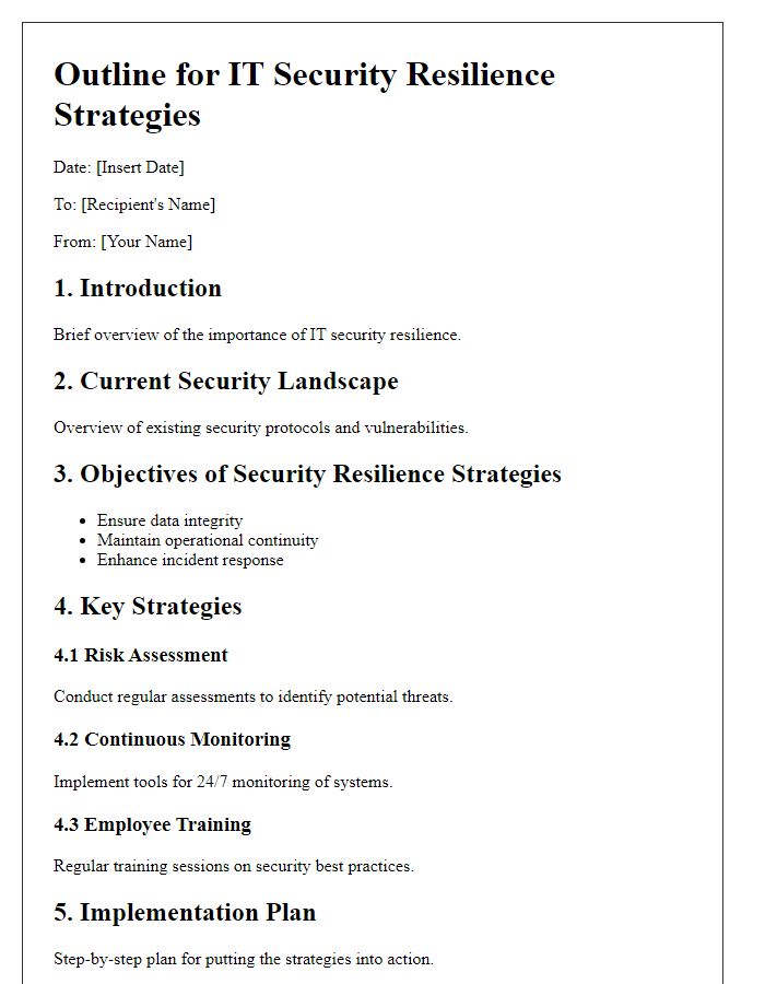 Letter template of outline for IT security resilience strategies