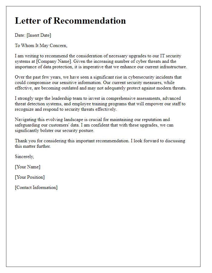 Letter template of recommendation for IT security upgrades