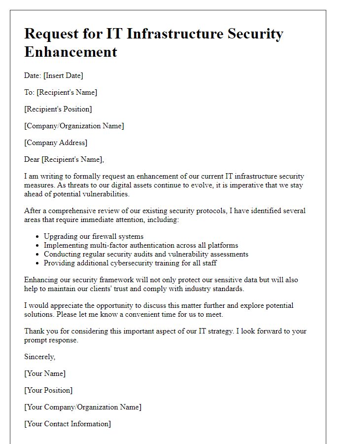 Letter template of request for IT infrastructure security enhancement