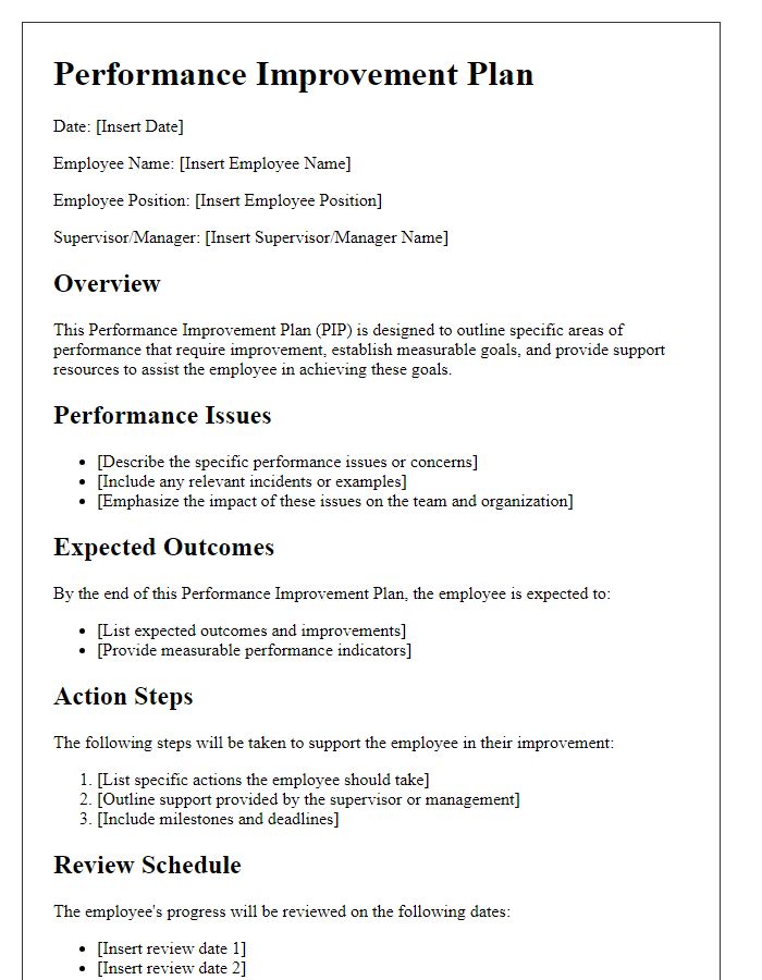 Letter template of Performance Improvement Plan for Administrative Staff