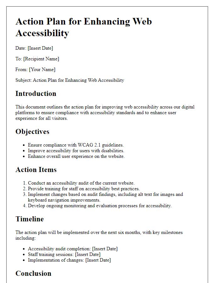 Letter template of action plan for enhancing web accessibility