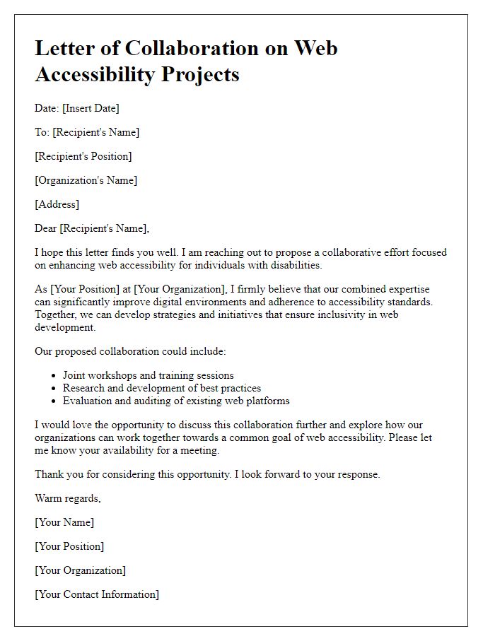 Letter template of collaboration on web accessibility projects