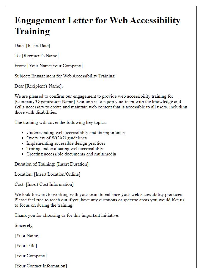Letter template of engagement for web accessibility training