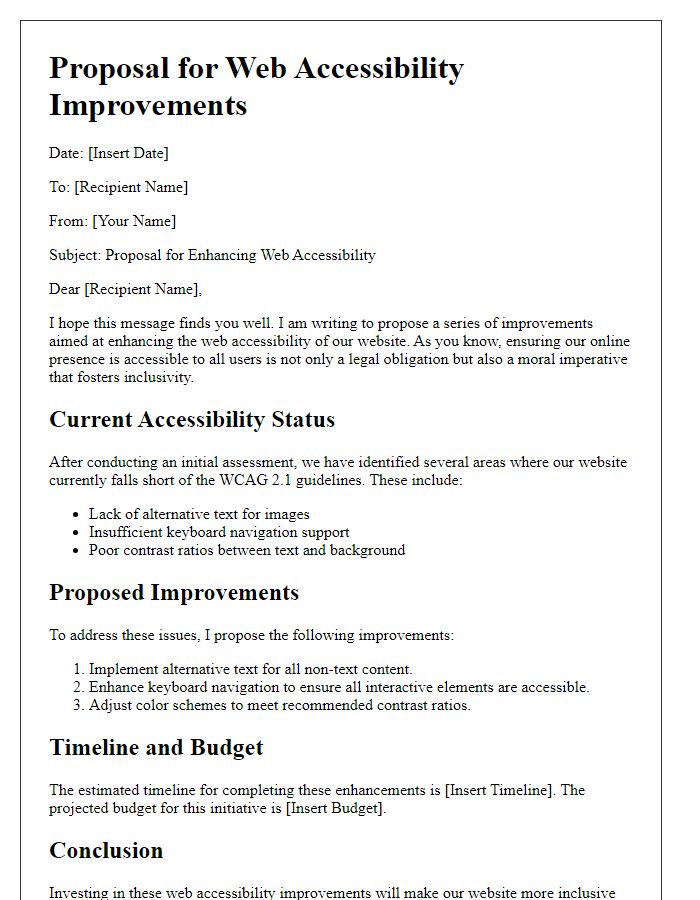 Letter template of proposal for web accessibility improvements