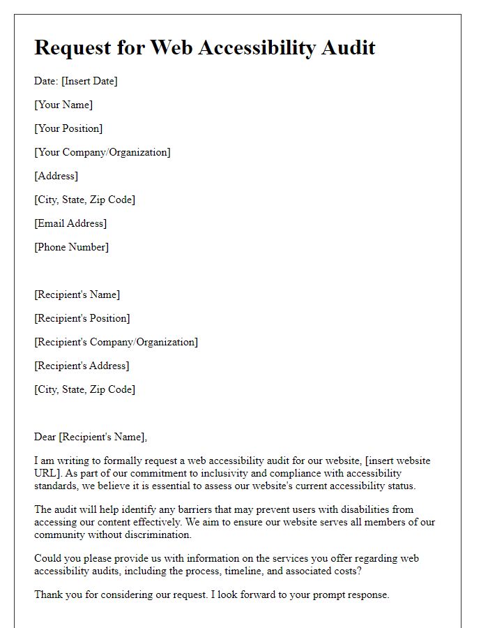 Letter template of request for web accessibility audit